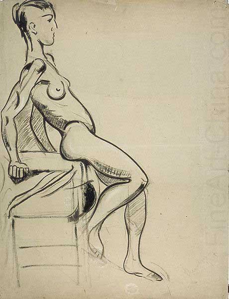 Vrouwelijk naakt op een stoel, Theo van Doesburg
